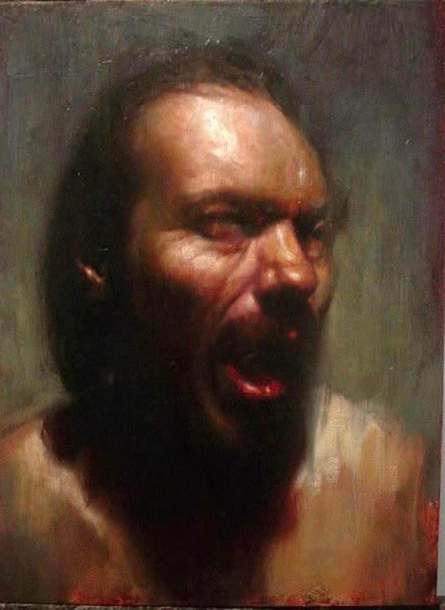 Portrait — screaming figure, open mouth, oil on canvas