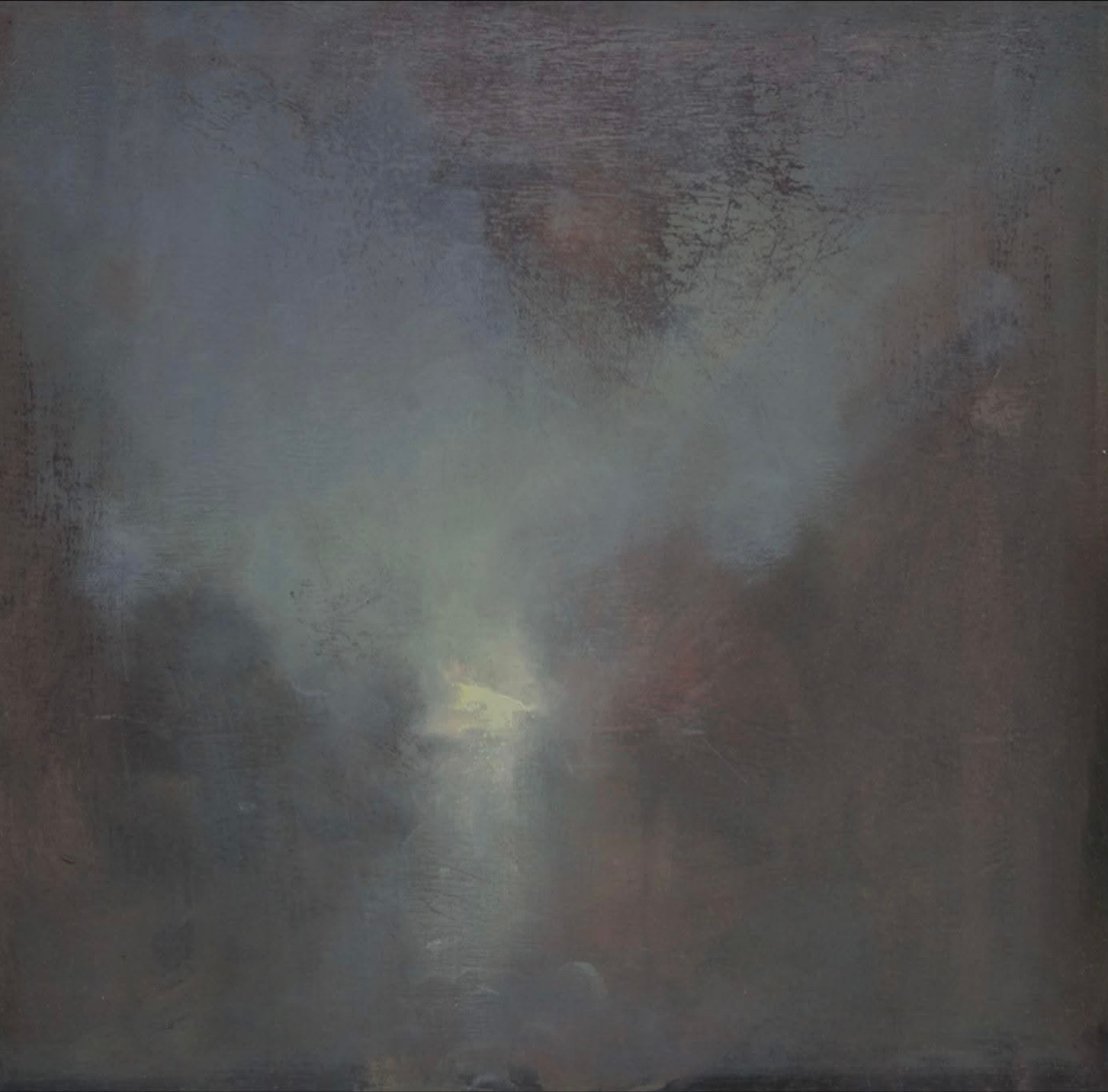 Landscape — dark mist with central light, oil on canvas