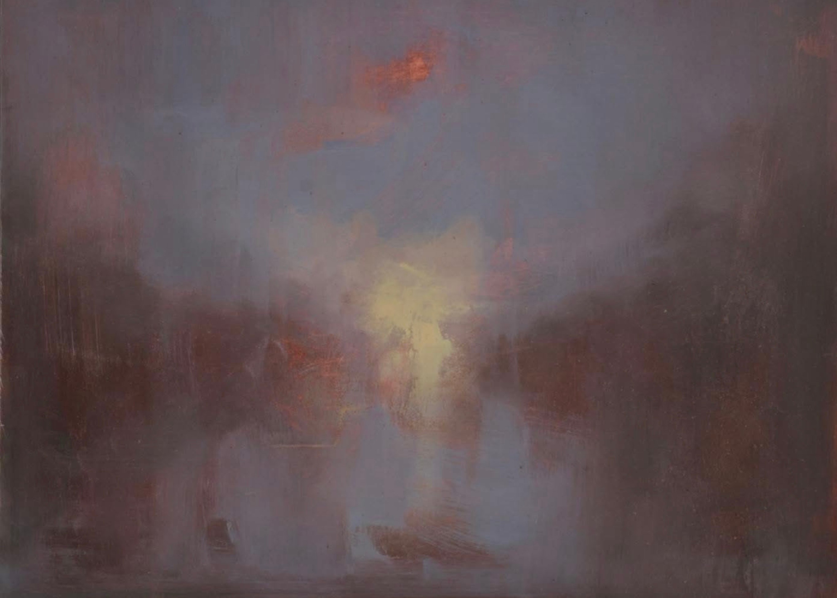 Landscape — red mist at dusk, oil on canvas