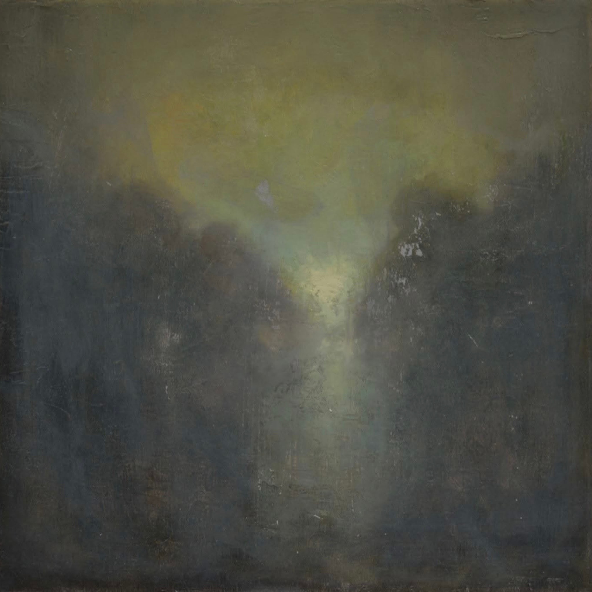 Landscape — yellow light through mist, oil on canvas