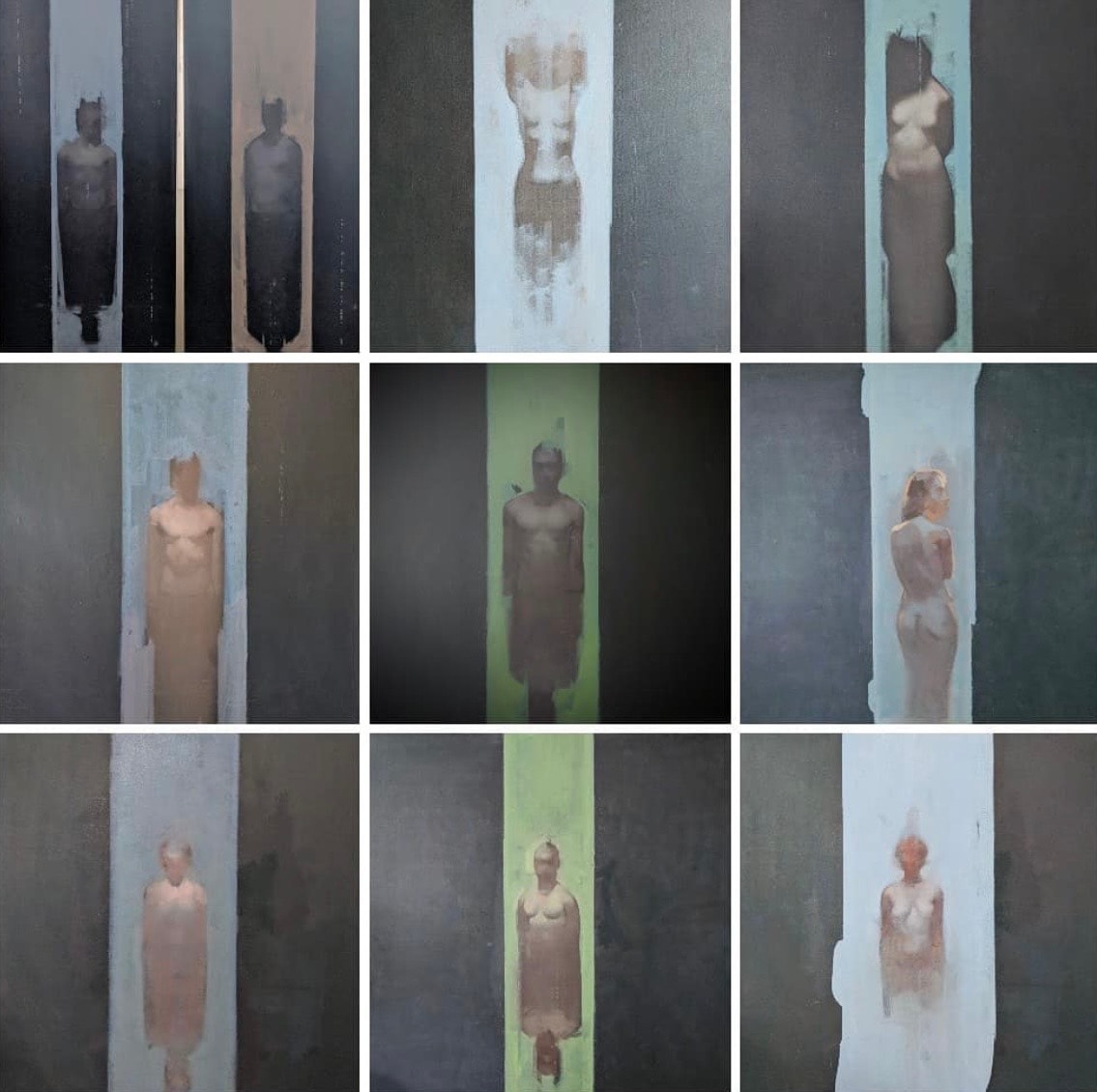 Figures — vertical panels, oil on canvas