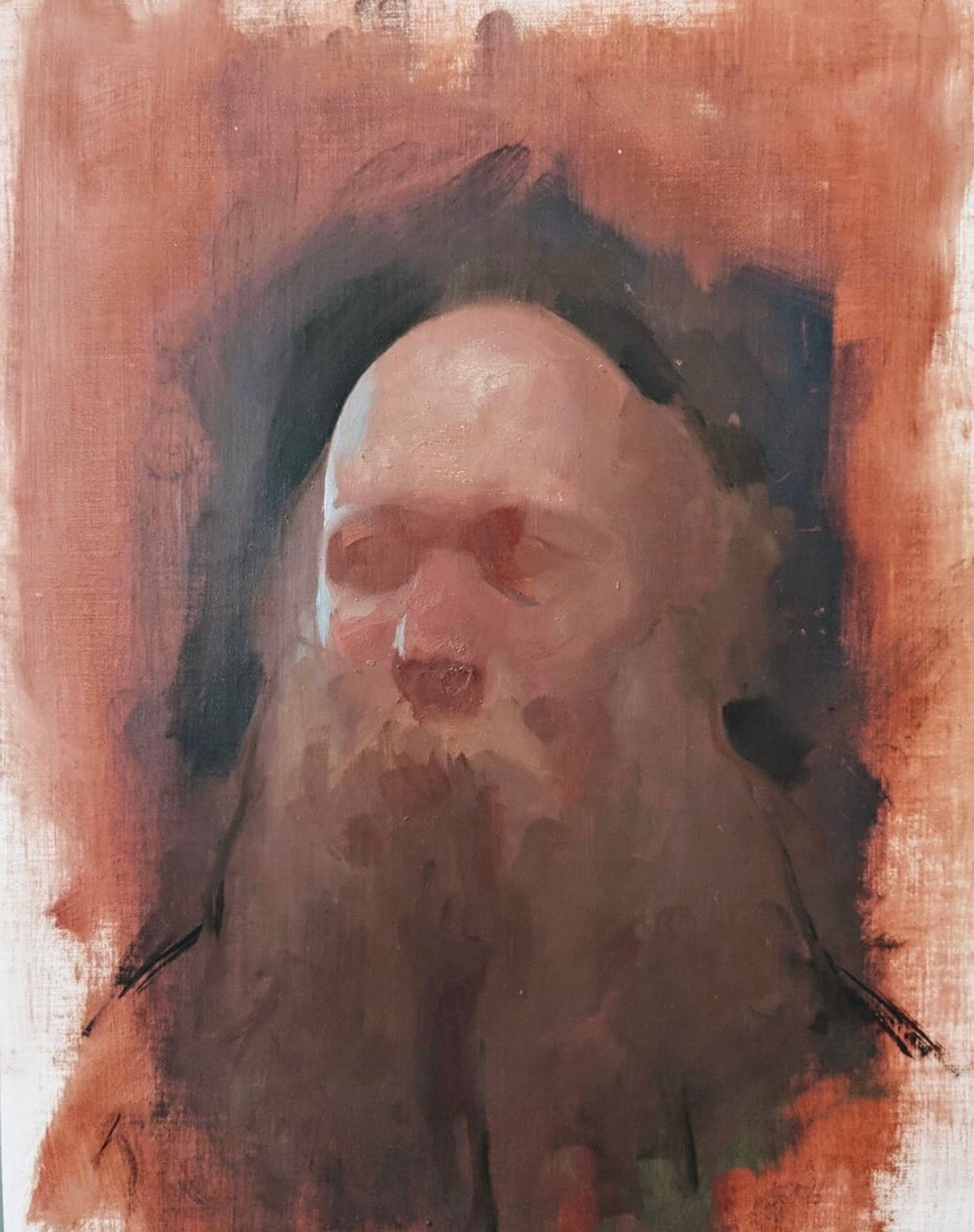 Portrait — bearded man, oil on canvas