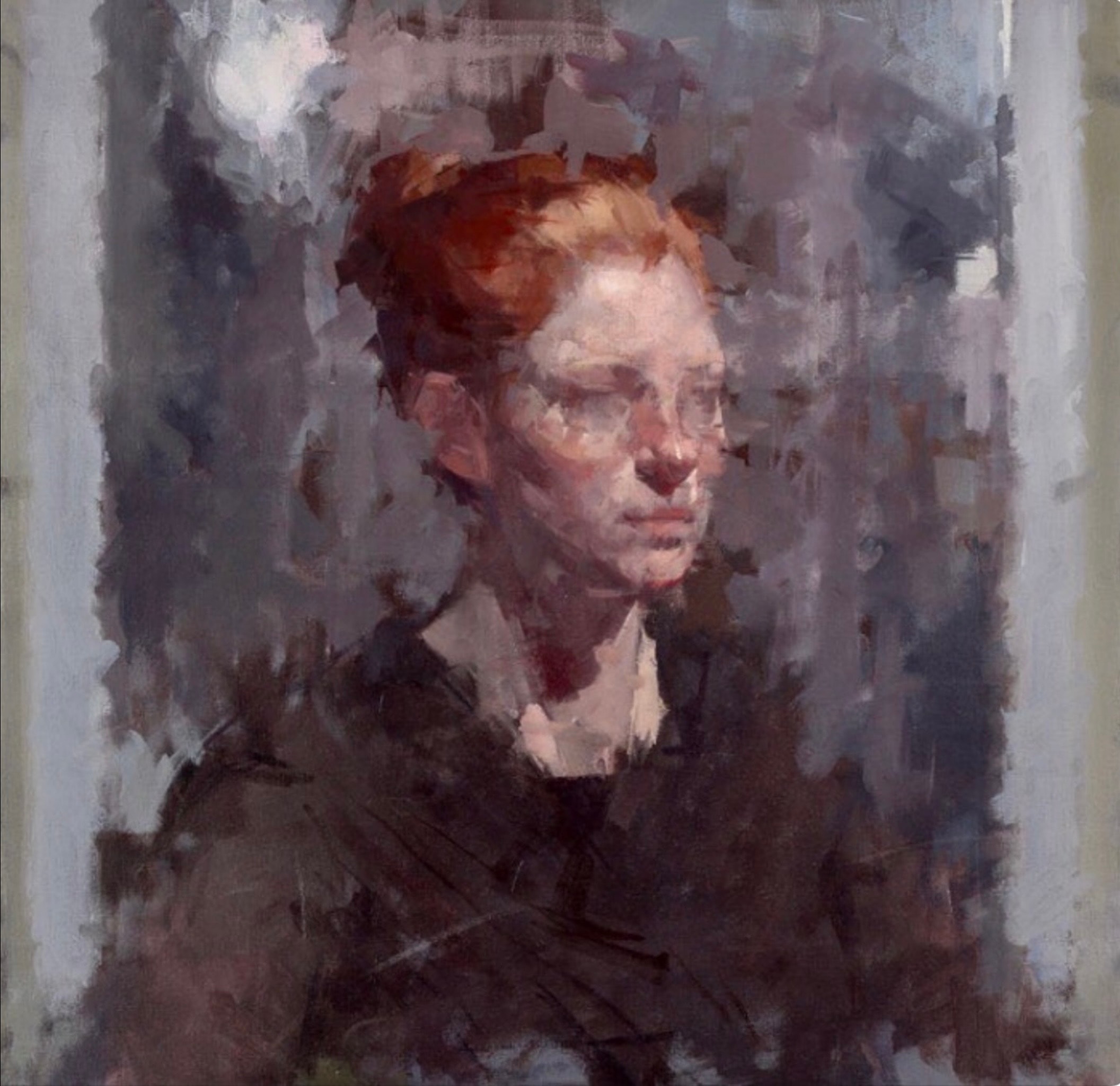 Portrait — woman with red hair, oil on canvas