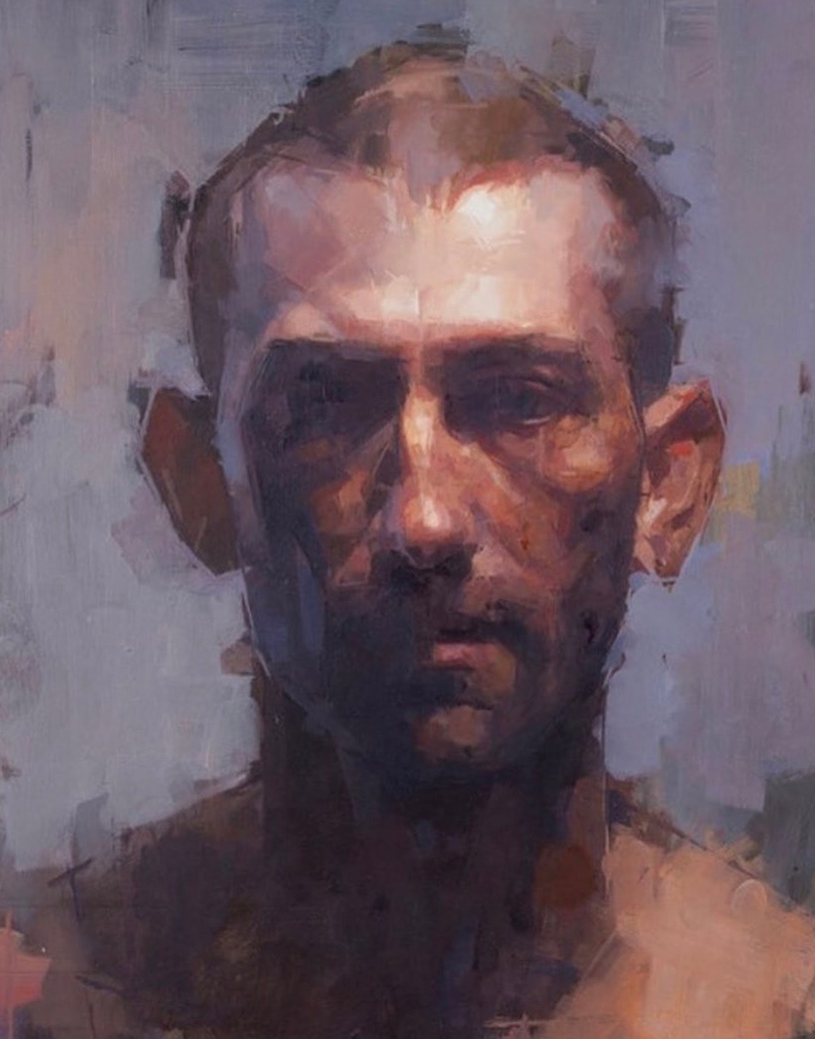 Portrait — shaved head, oil on canvas