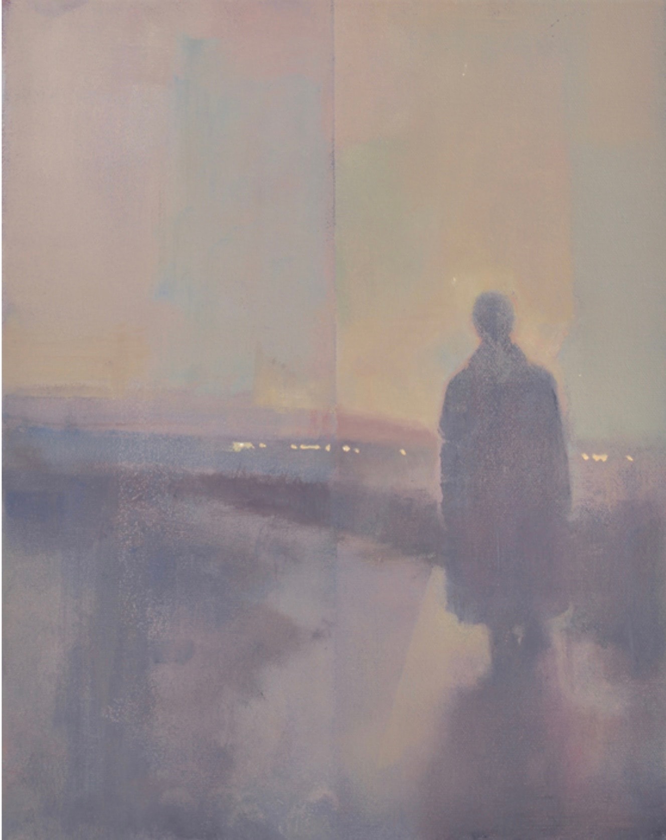 Figure in white mist, grisaille oil on canvas