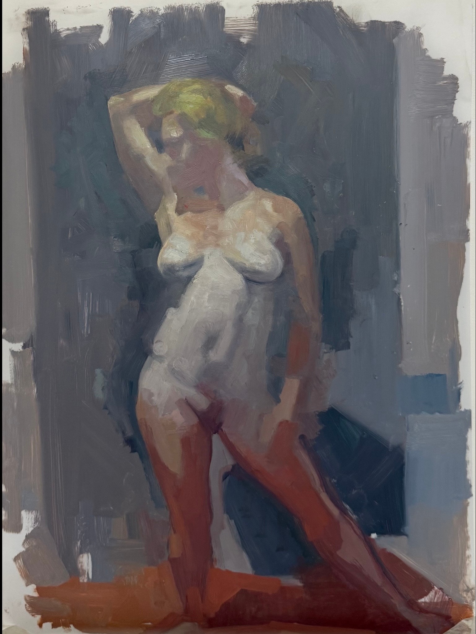 Standing nude figure study, oil on canvas