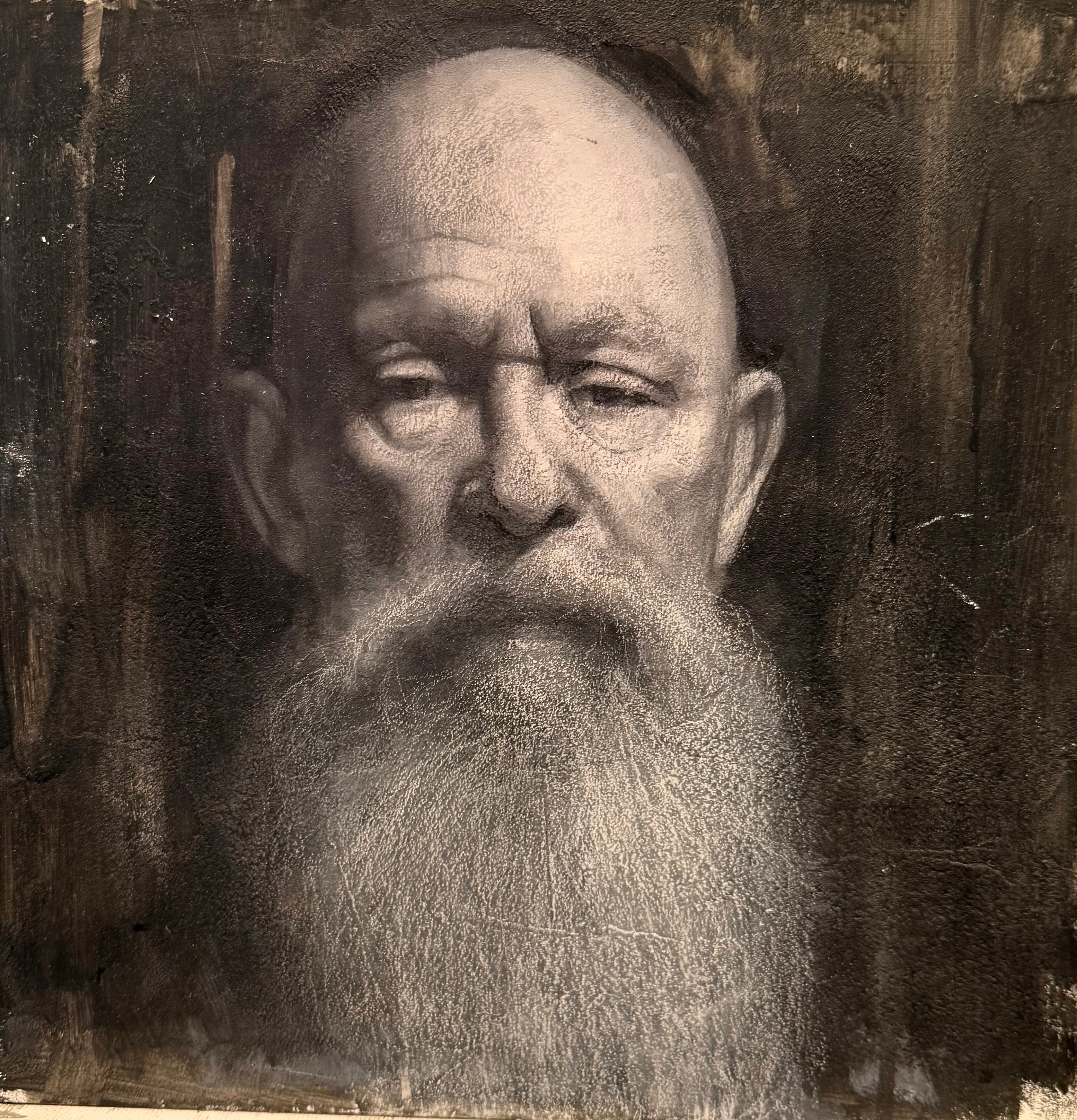 Portrait — elder with beard, charcoal