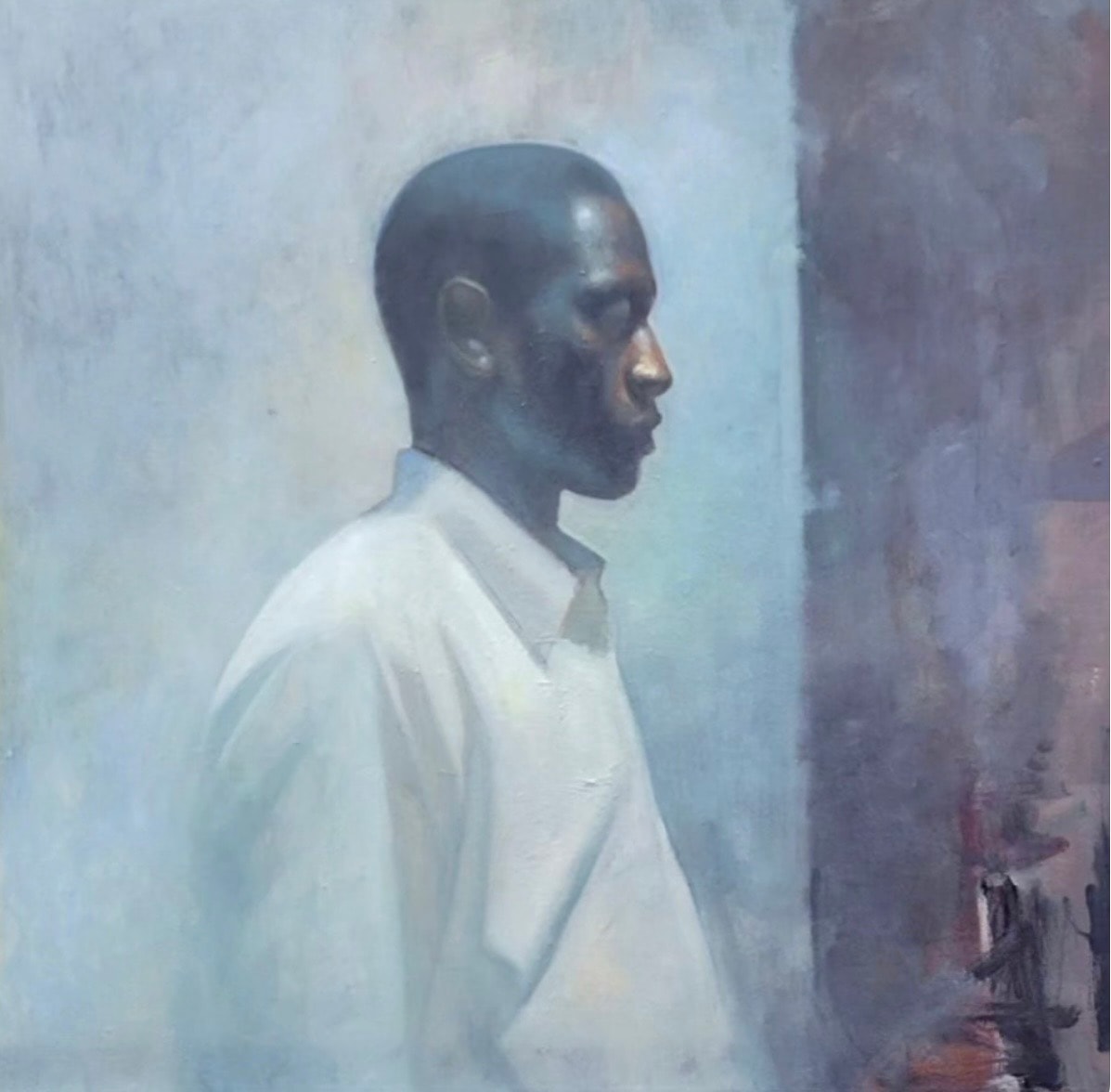 Portrait — man in profile, oil on canvas