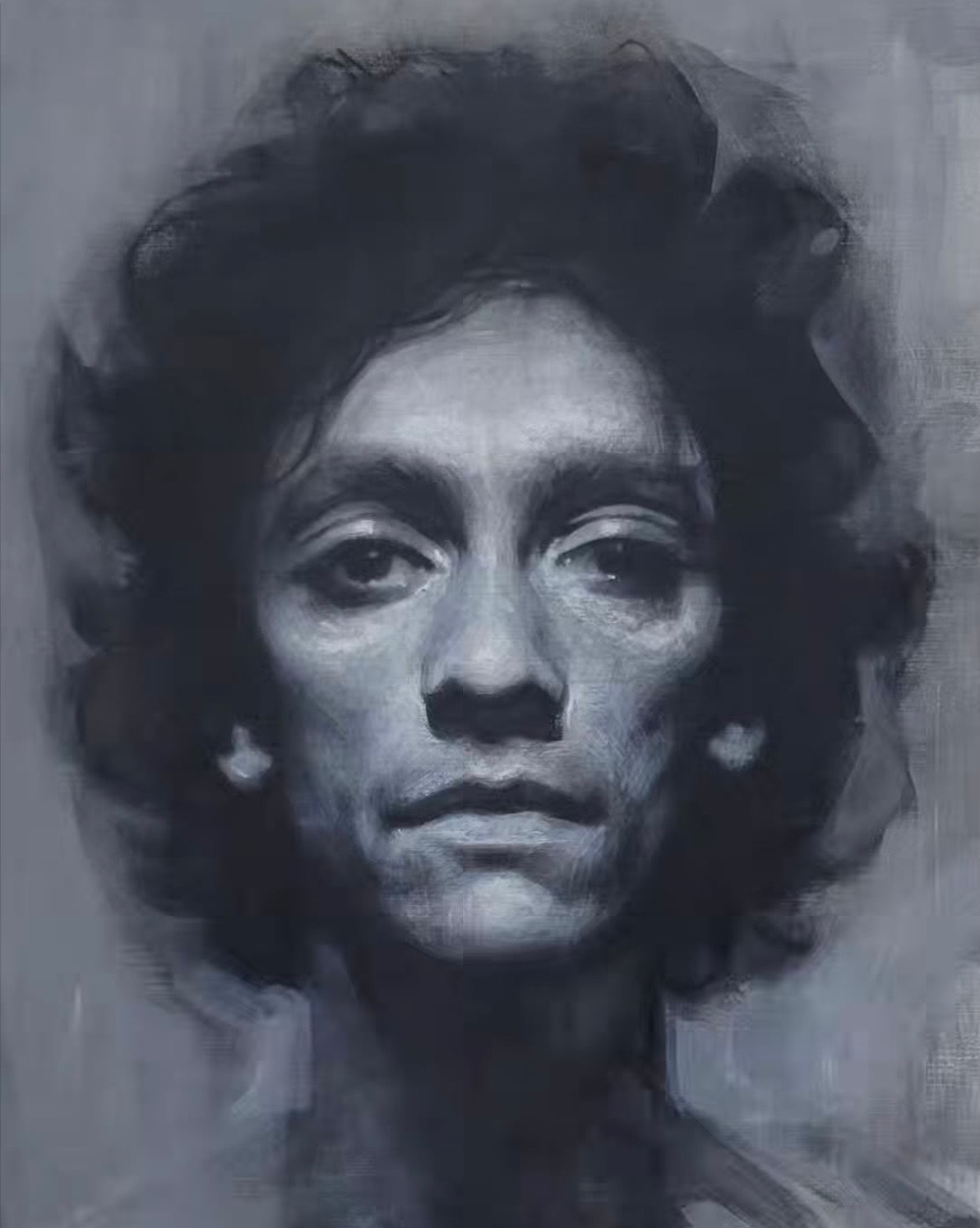 Portrait — woman, grisaille oil