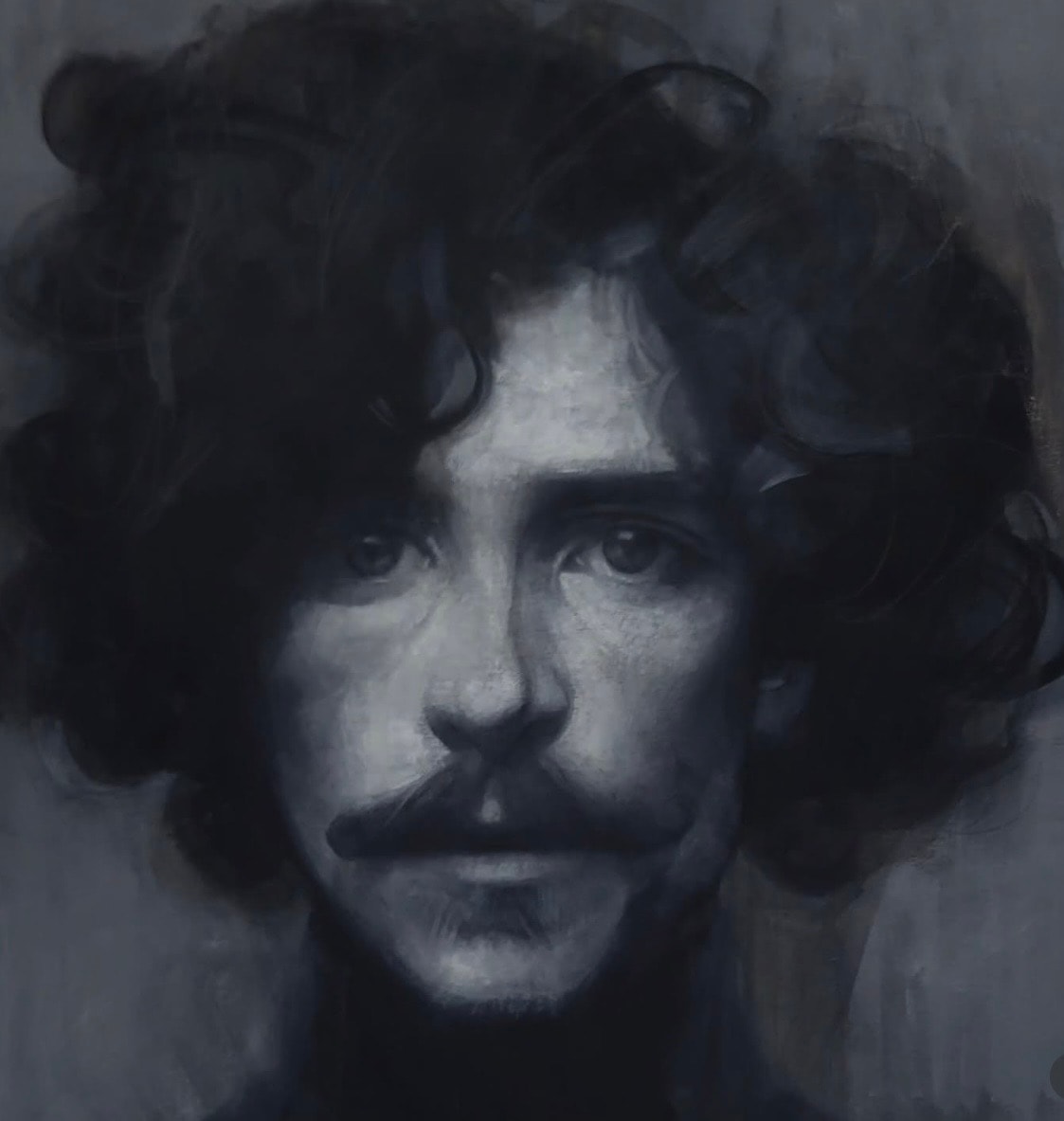 Portrait — young man, grisaille oil